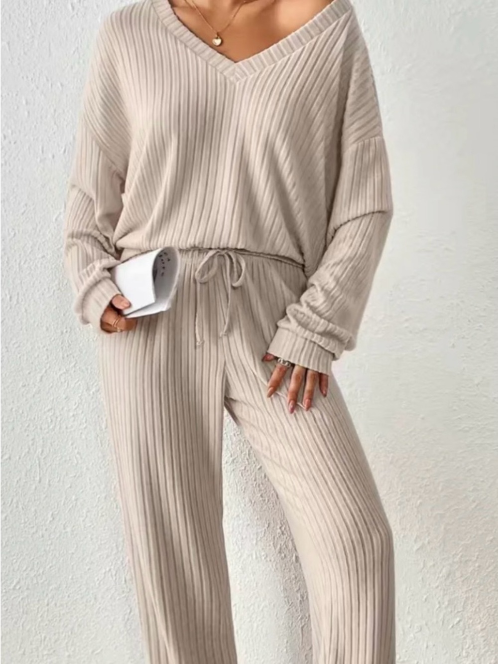Women’s Ribbed Long Sleeve 2 Piece Lounge Sets Sleepwear